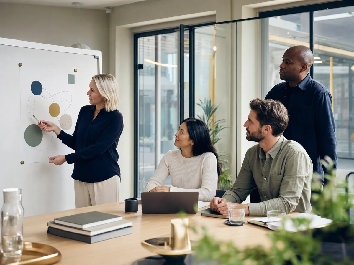 Diverse team collaborating in a modern office